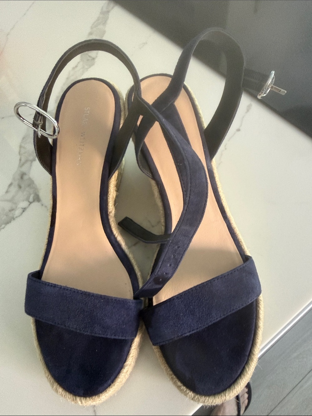 Stuart Weitzman Navy Suede Espadrille Slingback Wedges Teddi Espadrille